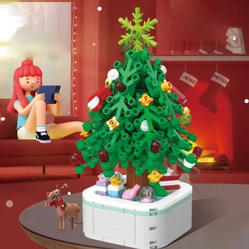Pom de Crăciun de creatie Blocuri Set de Ghivece cu Plante de Design, Decor Acasă 211pcs DIY Cărămizi Jucarii pentru copii, Cadouri de Craciun