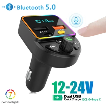 Auto Handsfree Bluetooth 5.0 FM Transmițător Wireless Car MP3 Player Dual USB Încărcător Rapid PD QC3.0 Incarcator Auto Cu Microfon, Kituri Auto