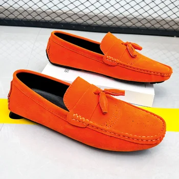 Stil britanic de Moda Portocaliu Mocasini piele de Căprioară Om Confort din Piele Pantofi Casual pentru Bărbați Slip-on Pantofi Plat Plus Dimensiune 48 Mocasines Hombre