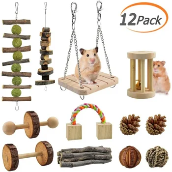 12-Bucată Hamster Ambalate Combinație de Lemn Jucărie animal de companie mic cușcă de Hamster, Iepure Juca Molari hamster accesorii