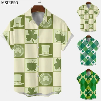 MSIEESO Barbati Casual Camasa Verde de Trifoi Model de Vara Tricouri St Patricks Da 3D Imprimate Tricou Maneca Scurta Tricou Bluza Topuri