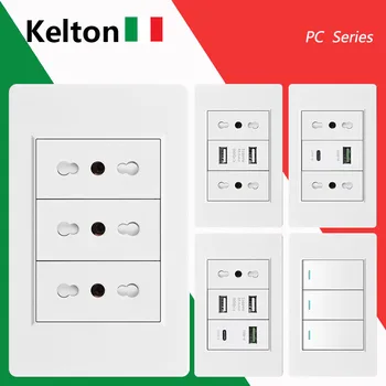 Alb Italian soclu universal cu USB de Tip c 20W încărcare rapidă USB priză de perete italiană usoare PC perete comutator 16A 118 * 75