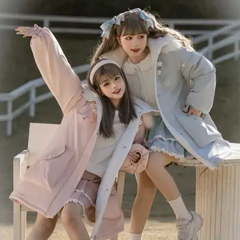 Lolita Femei Timp De Iarna Gros Guler De Blană Cu Glugă Haina Fete Kawaii Paltoane Printesa Jacheta Japoneză Cosplay Costum Uza
