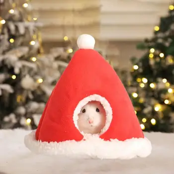 Arici Cuib Windproof animale de Companie Cuib Confortabil Moș Crăciun Pălărie Design animale de Companie Cuib pentru Mici Semi-închise Hamster Casa cu Pluș Pat Cald