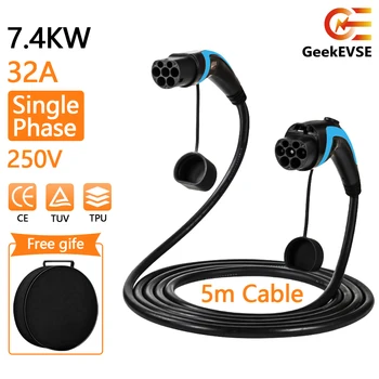 GeekEVS EV Încărcare Cablu de tip 2 GB/T 32A 7.4 kw Feminin La Masculin Plug Cablu 5m 1Phase EV Extensie Cablu Pentru Incarcator Auto Gara