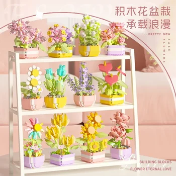 Creative Serie De Flori Suculente Plante Bonsai Decor De Birou Micro Blocuri Caramizi Jucarii De Cadouri De Craciun