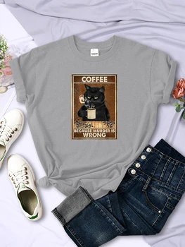 Deoarece Crima Este Greșit Pisica Neagra Bea Cafea Femei Din Bumbac Tricouri Vintage Respirabil Topuri Supradimensionate Casual Femei Tee Îmbrăcăminte
