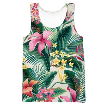 HX Moda Topuri Rezervor Hawaiian Polinezia Tropicale cu Frunze de Plante Florale Imprimate Vesta Casual Plaja Topuri Streetwear Mens Rezervor de Top
