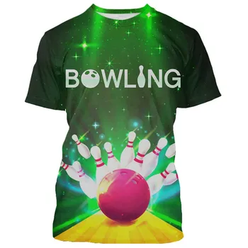 Răcoritoare de Vară de Moda pentru Bărbați Mânecă Scurtă Atletic Serie de Bowling 3D de Imprimare Gât Rotund Sport Lejere Casual Mare T-shirt