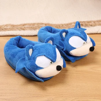 Produs Nou Sonic Papuci De Pluș, Papuci De Casă Ariciul Sonic Din Jur Acasă Confortabil Papuci De Pluș