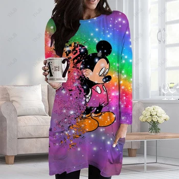 Femei T Shirt Tricou Disney Minnie Mickey Mouse-ul de Imprimare Activă Streetwear Tricou Maneca Lunga Print Rotund Gat Esențiale Topuri