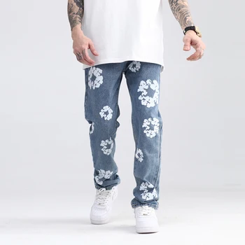 Streetwear Bărbați Spălat Distressed Blugi Conice Y2k Kanye West Hip-hop Florale Imprimate Blugi Denim pentru bărbați Slim Fit Jean Pantaloni