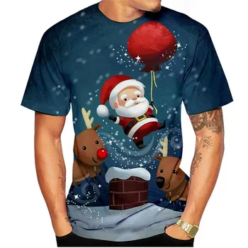 Crăciun 3D Stil Masculin Topuri Tee Plus Dimensiune 6XL cu Dungi Și om de Zăpadă de Crăciun Model de Moda pentru Bărbați T-Shirt Strada Maneci Scurte