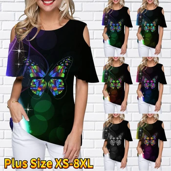 2023 Vara Noi Gât Rotund Pulover Sexy T-shirt Off-the-umăr Maneca Scurta Femei Nou Design de Imprimare de Top Supradimensionat XS-8XL