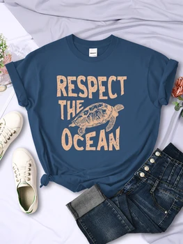 Respect Ocean Green Turtle Print T-Shirt Femei De Stradă Respirabil Tricouri Coreean De Lux, Haine Casual De Vara Cu Maneci Scurte