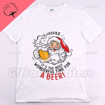 Noroc cu O Bere Moș Crăciun de Vânzare Fierbinte Imprimat Bumbac T-shirt Unisex Street Uzura Casual Barbati Femei Moda Topuri Grafic Supradimensionate