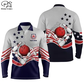Mens polo bowling tricouri Personalizate cu steagul American vintage patriotic echipa de Bowling Tricouri 3D Imprimate cu mâneci Lungi Tricouri Polo