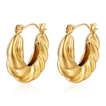 Din Oțel inoxidabil CC Forma de Croissant Indesata Hoop Cercei Pentru Femei Placat cu Aur de 18K Răsucite Cerc Cercei Bijuterii Cadouri