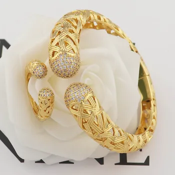 De lux de moda unic hollow-out bratara set inel de nunta pentru Femei bijuterii Zircon cristal Dubai bride set de bijuterii B1468