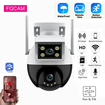 Dual Lens WIFI de Securitate Pan-Tilt Camera de Exterior Dublu Obiectiv 4MP Acasă de Supraveghere Waterproof Wireless Smart Home Camera IP