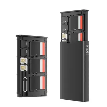BUDI Aluminiu Portabil Card de Memorie, Cutie de Potrivit pentru 6 carduri SD/Micro SDHC/Micro SDXC TF Card de 8 Suport Cutie de Depozitare