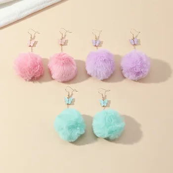 Moda Furling Pompom Mingea Picătură Cercel Pentru Femei Fete Boem Manual De Colorat Fluture Legăna Cercei Accesorii Cadou