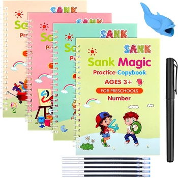 4 Cărți/Set s-a SCUFUNDAT Magic Copie Carte Practică de Învățare engleză pentru Copii Refolosibile Magic Caiet Contur Carte pentru Copil Scrisul