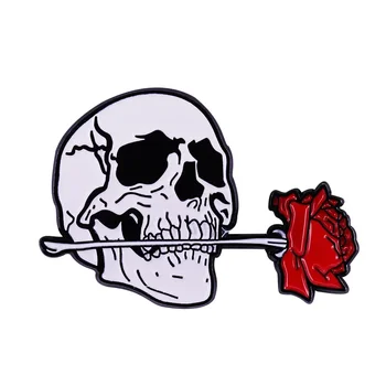 Punk Skull și Trandafir Roșu Greu de Email Pin Dragostea Romantică Insigna Brosa pentru Bijuterii Accesorii