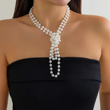 105cm Gratuit Înnodare Mult Imitație Margele Lanț Cravată Colier pentru Femei la Modă Farmece Accesorii de Nunta Margele Pulover Lanțuri