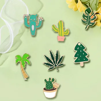 12 Stil De Desene Animate Jachete Pulover Sac Ace Planta Verde Copac Frunze De Cactus Broșă Pin Insigna Metalică Cuplu Accesorii Cadou En-Gros