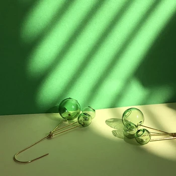 Pentru Că Magazinul Verde Proaspătă Bubble Cârlig Cercei Pentru Femei 2019 Stil De Vara Minge De Sticlă Legăna Cercei Coreea Picătură Cercei Femme