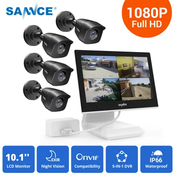 SANNCE FHD 1080P Camera CCTV Sistem 5 1 4 CANALE Video de Supraveghere DVR cu 10.1