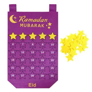 Eid Mubarak Ramadan Calendar Advent De 30 De Zile Reutilizabile Poster Simțit Calendar De Perete 2024 Calendar Numărătoarea Inversă Simțit Cu Autocolante Stele