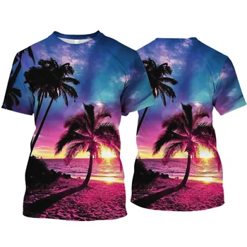 Noi Copac de nucă de Cocos T-shirt Pentru Bărbați Imprimare 3D Casual Maneca Scurta Vara O de Gât Pulover Vrac Hawaii Stil Bărbați Îmbrăcăminte Topuri