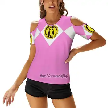Mmpr Pink Ranger Cu Moneda Sexy T-Shirt, Bluze Casual Pulover Doamnelor De Sus Înapoi Siret Tricouri Culoare Roz Ranger Monedă Erou Super-Erou