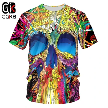 OGKB Vara Femei/bărbați de Imprimare 3d Colorate Skulll Tricou Unisex Maneca Scurta Gotic Gât Rotund tricou Casual Tricouri Unisex