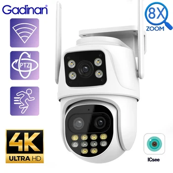 Gadinan 4K 9MP Camera IP WiFi Trei Lentile cu Zoom 8X, Ecran Dual PTZ de Securitate CCTV Protecție de Urmărire Automată de Supraveghere Video Icsee