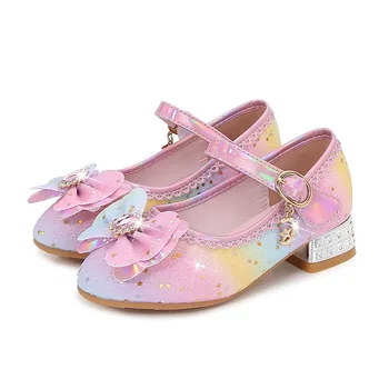 Primavara Toamna pentru Copii Curcubeu Printesa Pantofi Fete de Moda de Înaltă tocuri Pantofi de Piele cu Sclipici Paiete Copii Rochie de Pantofi Singur