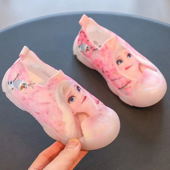 Disney Casual Pantofi Ochiurilor De Plasă Respirabil Copilul Printesa Frozen Elsa De Mers Pe Jos De Culoare Roz, Albastru Pantofi Prewalker Dimensiune 14-20