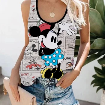 Femei Disney Drăguț Mickey Mouse-Ul De Imprimare De Vară Vesta Rezervor Topuri Fără Mâneci Echipajul Gât Casual Streetwear Liber Bretele Fete Haine