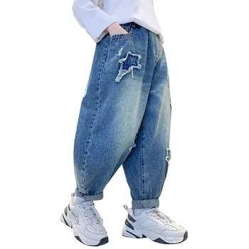 Clasic Vintage Copii Băiat De Primăvară Nou Blugi Pantaloni Harem Pentru Adolescenti Copil Elastic Talie Pantaloni Din Denim 5 6 7 8 9 10 11 12 13 14