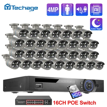 Techage 32CH 4MP POE Camera Sistem Inteligent de Detectare a Feței Umane Audio bidirecțional Colorate Viziune de Noapte de Supraveghere Video CCTV Kit