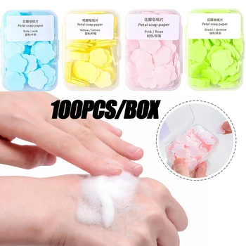 100buc/cutie Portabil Săpun Hârtie Baie de Spălare de Mână de Unică folosință Săpun Felie Mini Floare de Călătorie Parfumate, Petale de spălare a mâinilor cu Săpun