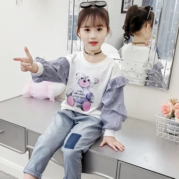 2023-coreean Primavara Toamna pentru Copii Pulover Pulovere Haine Fata Imprimate O-neck Top Elementar Fata Maneca Lunga Tricouri Sport