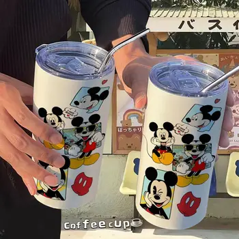 480Ml Disney Mickey Minnie Mouse Termică Cana cu Pai Anime Mouse, Winnie de Desene animate Drăguț Portable Home Office In Masina de Vacuum Cupa