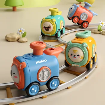 Inerție mașină de jucărie de presă schimbarea la fata cu fluier Mic accident de tren rezistent la masina de desene animate de interacțiune părinte-copil
