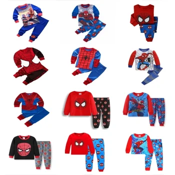 Pijamale copii Primavara cu Maneci Lungi Tricou+Pantaloni Sport Set de Desene animate Spiderman Copil Fată Băiat Copil Traverse Sleepwear transport gratuit