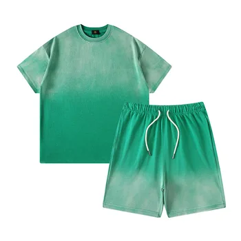 Copii Trening de Bumbac de Vară Gradient Tie-dye Casual streetwear Baieti Fete Trusouri Set tricou cu pantaloni Scurți 2 Bucati Haine pentru Copii