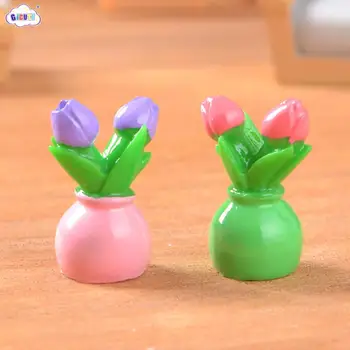 3Pcs/set 1:12 casă de Păpuși în Miniatură Tulip Ghivece cu Plante de Ghiveci pentru Bonsai de Gradina Acasă Model Decor Jucărie Casa Papusa Accesorii