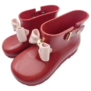 2-7Y Copii Ploaie Cizme Impermeabile Copii Fete Primavara Toamna Toc Plat din PVC Slip-on Papion Drăguț Solidă Non-alunecare Pantofi pentru Copii Hw25